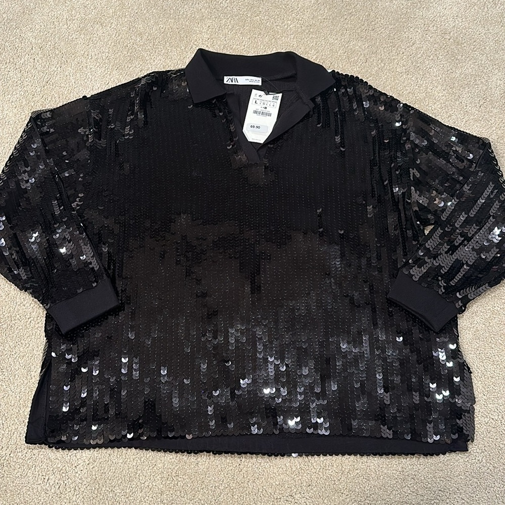 NWT! Zara Sequin Long Sleeve Top